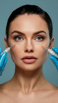 Woman receiving facial filler injections under eyes