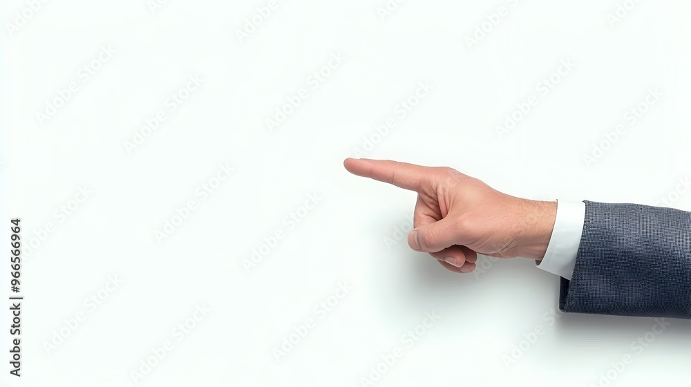 Aufkleber businessman gesturing towards invisible interactive screen on white background