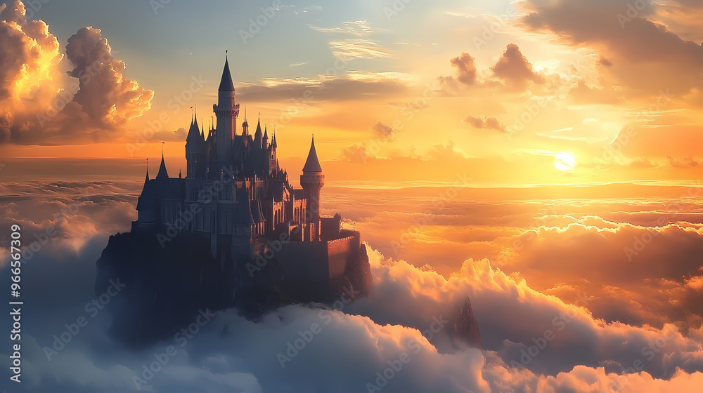 Wall mural castle in the sunset. sky castle. illustration