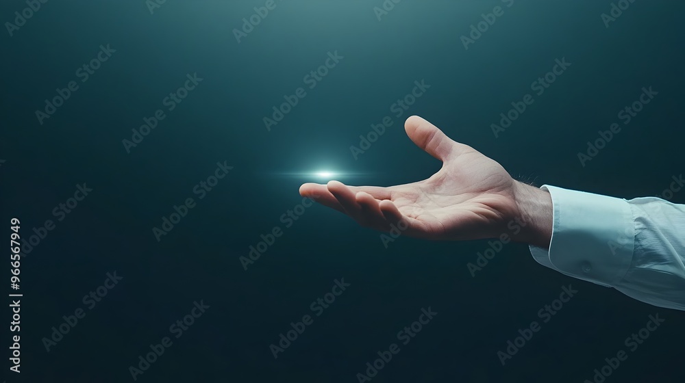 Poster businessman s hand interacting with invisible tech interface