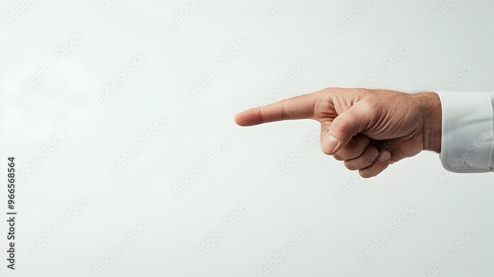 Poster Businessman s Pointing Gesture Interacting with Invisible Digital Screen on White Background