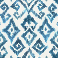 Watercolor boho style ikat ornate seamless pattern