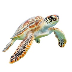 Fototapeta premium Sea turtle shown with intricate details, isolated on a white backdrop