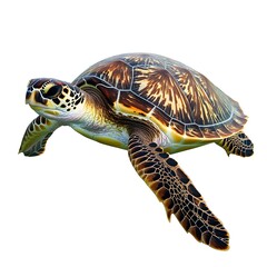 Elegant sea turtle isolated on a stark white background for focus