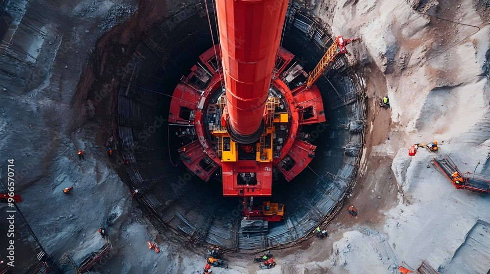Poster close up view of drilling machine penetrating rock layers in chinese ultra deep borehole project
