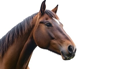 Horse face captured in isolation, set against a clean white background