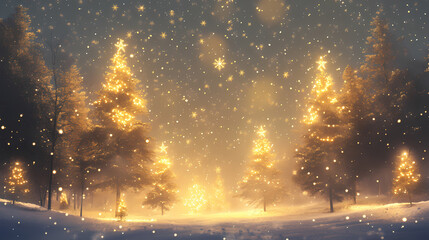 Obraz premium Holy night, christmas night, winter wonderland with a golden hue generative ai. Winter Wonderland. Illustration