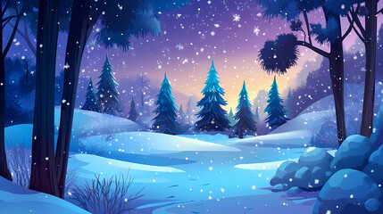 Fototapeta premium Magical winter night in the forest. Winter Wonderland. Illustration