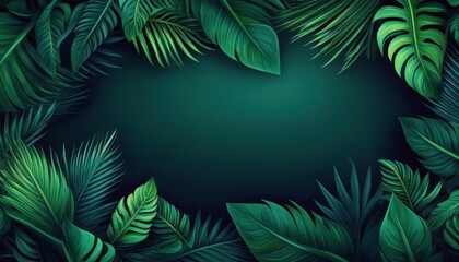 A green tropical background with leaves and plants