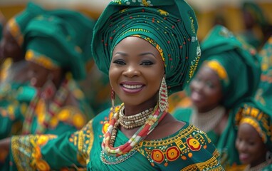 Fototapeta premium Joyous moments: celebrations lifestyle, happy Nigerian independence day, capturing of national pride with lively festivities, traditional activities, community unity in colorful, spirited display