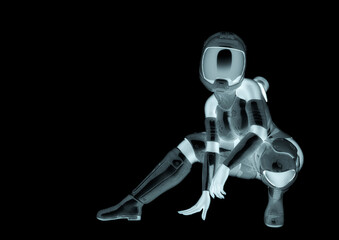 coolest astronaut girl is crouching in white background with copy space