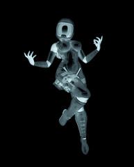 coolest astronaut girl is doing a pin up pose in white background