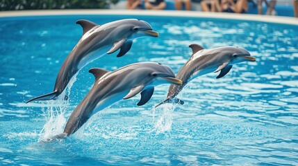 Dolphins perform at the dolphinarium. Dolphin show.