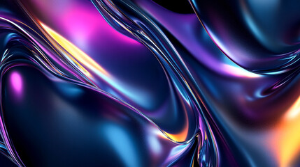 Curved abstract metallic futuristic 3d fluid holographic ilustration chrome background 