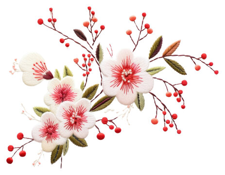 PNG Japanese flowre in embroidery style needlework pattern flower.