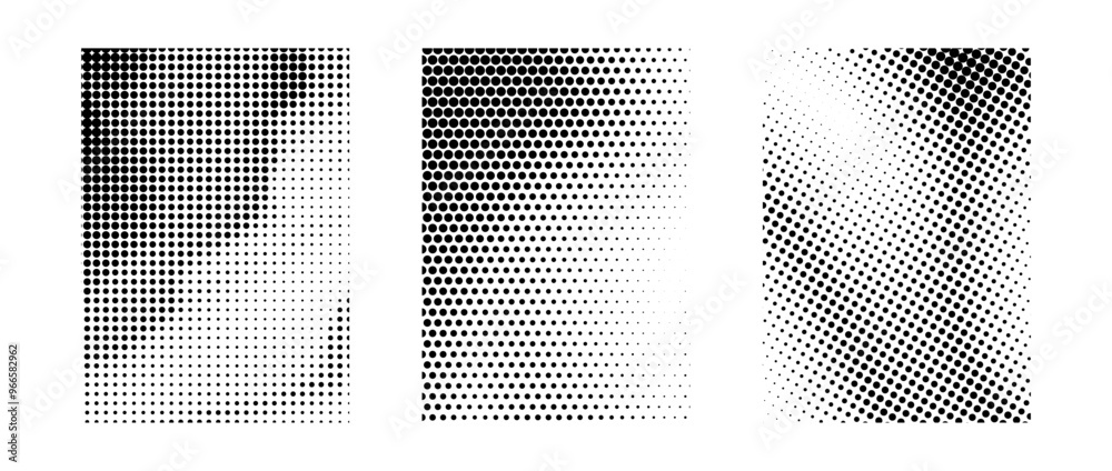 Poster different grunge halftone gradient set. black grit sand noise texture collection. retro dotted pixel