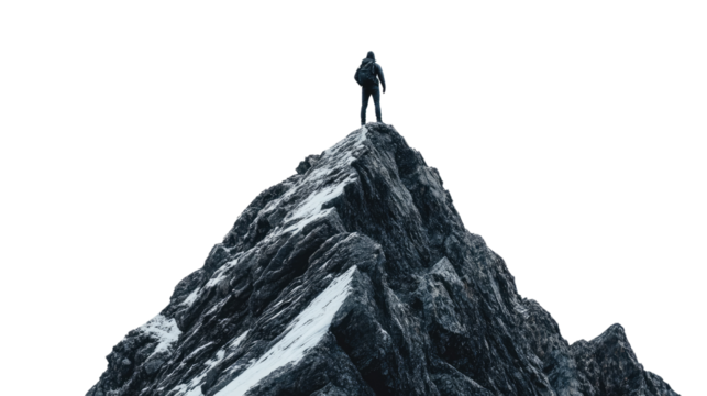 man on top of a mountain on a transparent background