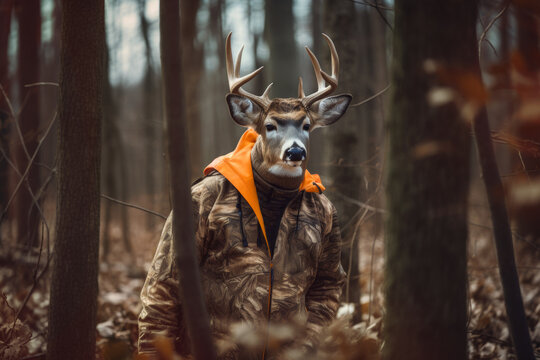 Buck deer in camouflage during fall hunting season