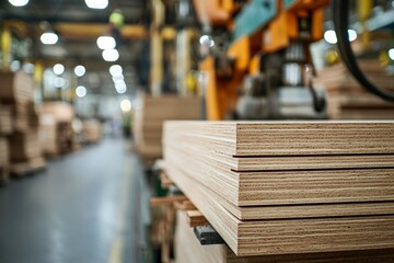 Obraz premium Close-up of Plywood Sheets in a Manufacturing Facility