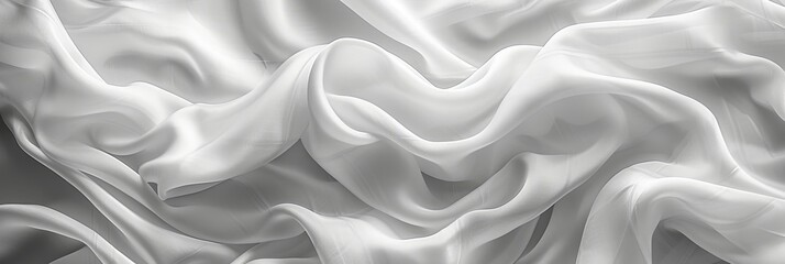 Obraz premium Flowing White Fabric Background, Soft Elegant Texture of Draped Material with Waves and Wrinkles