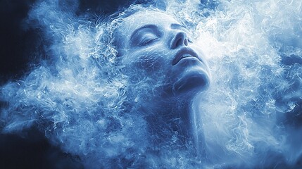 A digital art piece showing a neck surrounded by cold, blue energy, symbolizing the cooling relief of treatment.
