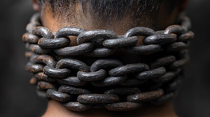 A symbolic image of a neck wrapped in chains, representing the feeling of being trapped by stiffness.