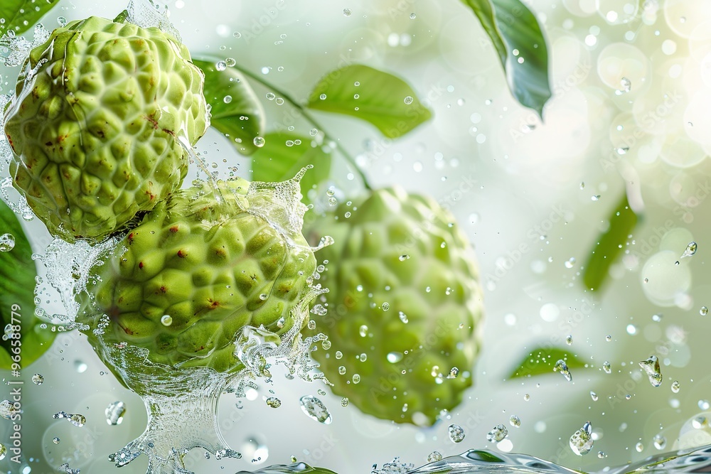 Sticker custard apples splashing in water