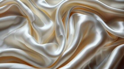 Fototapeta premium Closeup of rippled luxurious off-white satin fabric with soft folds for elegant abstract background