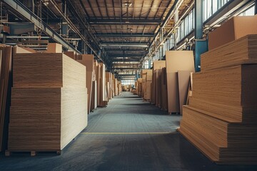 Fototapeta premium Stacks of Plywood in a Warehouse