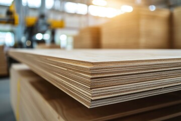Stack of Plywood Sheets in a Factory