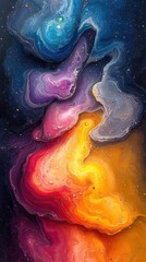 abstract fluid art featuring swirling marbled acrylic paint in bold rainbow colors mesmerizing waves and patterns creating a vibrant psychedelic background texture