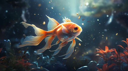 Goldfish swimming freely in water