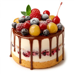 A cake with berries on white background