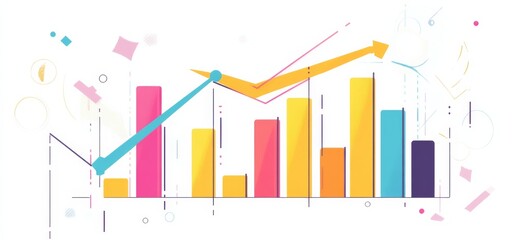  an Upward-Trending Graph with Bar Lines in Blue and orange, Representing Financial Growth and Market Innovation on a White Background with Text Space