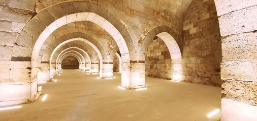 Panoramic view of caravanserai fortress which was used to protect merchants & animals along the silk road, Cappadocia, Turkey
