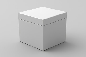 White Cardboard Box with Lid on Gray Background