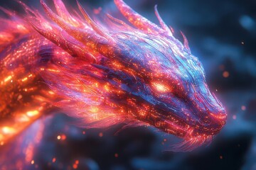 cybernetic dragon circuitry scales plasma breath technoorganic design futuristic lair neon energy aura