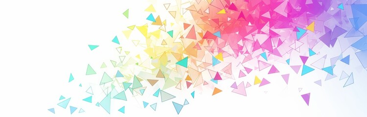 Obraz premium Colorful Triangles on a White Background with Copy Space for Text in the Upper Area, Minimalist Design for Presentation Slide or Banner