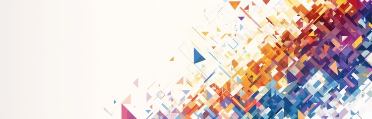 Colorful Triangles on a White Background with Copy Space for Text in the Upper Area, Minimalist Design for Presentation Slide or Banner

