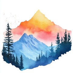 Obraz premium Vibrant watercolor illustration of a mountain landscape clipart, isolate on white, calling to explorers and dreamers