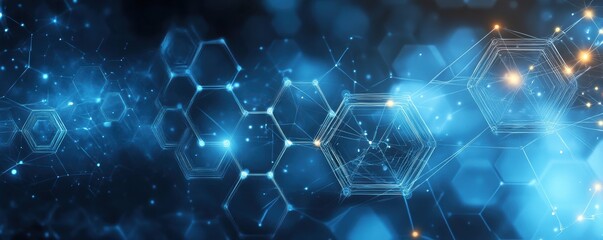 Fototapeta premium Abstract blue technology background featuring hexagon shapes and digital network connections