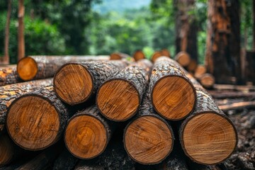 Stacked Logs in a Forest Clearing