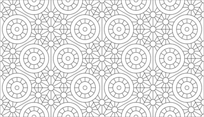 Seamless vector pattern. Black and white linear drawing. Coloring book, colouring page for children and adults. Abstract geometric design. Monochrome illustration. Easy to edit color and line weight