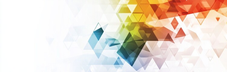 Obraz premium Colorful Geometric Triangular Background Vector Presentation Design with White Space on the Right Side, Minimalist Style with Copy Space for Text