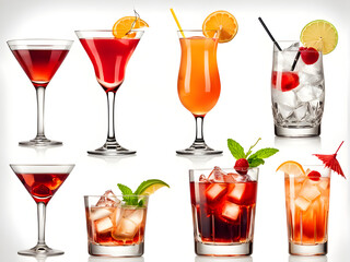 Set of classic cocktails isolated on white