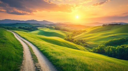 Fototapeta premium Sunset Over Rolling Hills