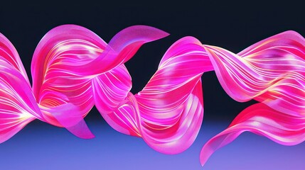 Fototapeta premium Abstract waves of vibrant pink and white flowing against a dark background.