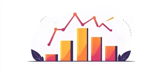 a Growing Bar Graph, Stock Market Charts, and Financial Growth on a White Background in a Minimalistic Style with bright  Colorful Palette