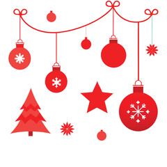 Elegant Merry Christmas white card vector with decorative hanging ornaments. Perfect for greeting cards, holiday invites, and festive designs. Add a stylish touch to your celebration.