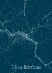 Charleston, South Carolina, USA artistic blueprint map poster